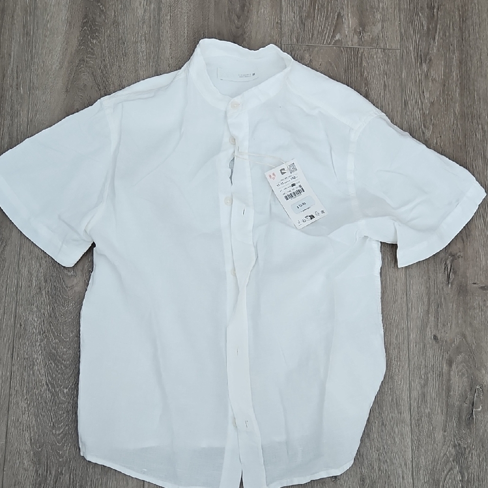 Zara White Short Sleeve Linen Shirt Kids Size 11/12